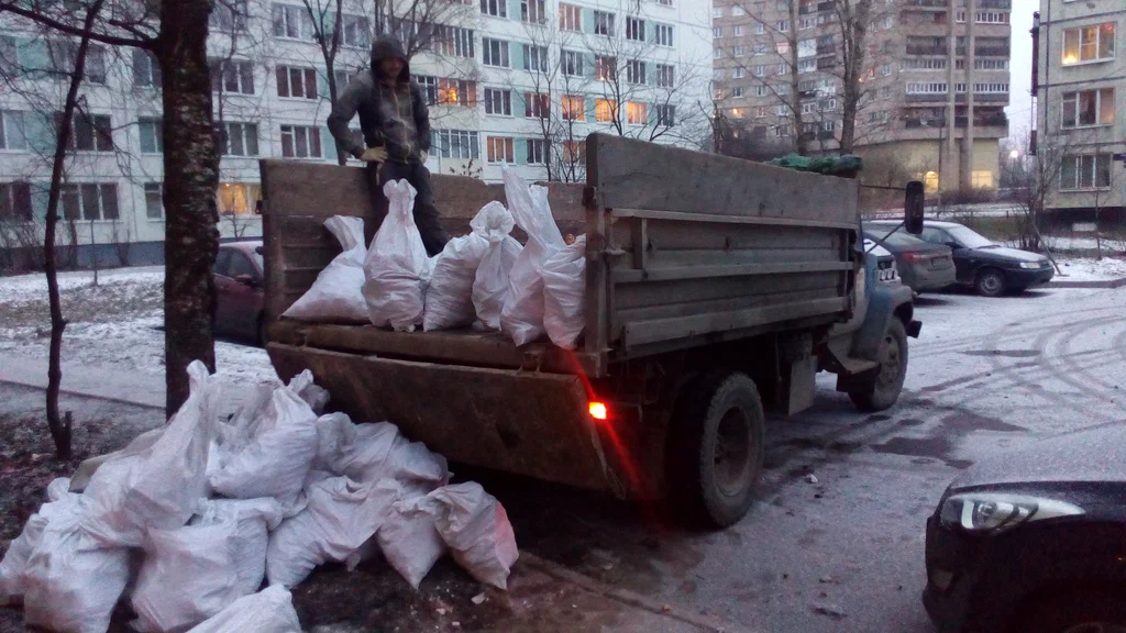 Вывоз мусора в мешках в Лесне в октябре